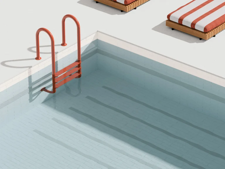 水面が揺れるプールに張った、淡い青のタイル