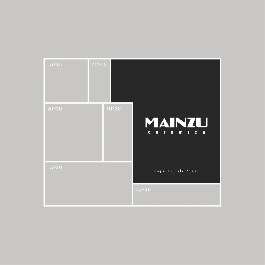 タイルブランド「MAINZU」のポピュラーなタイルサイズを示した図