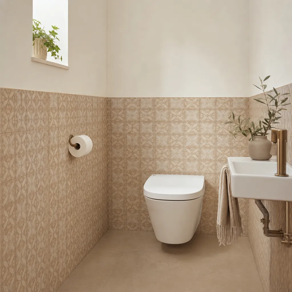 トイレの腰壁に柄タイルを使ったアクセントウォール|Tile Capsule